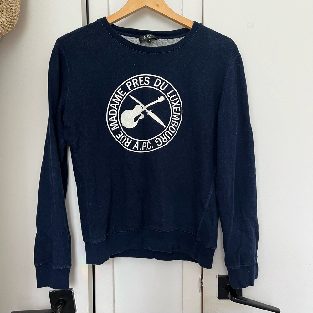 Navy Blue A.P.C. Crewneck Sweatshirt, Small